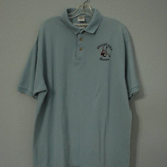 Mens Blue Polo Golf Logo'd Shirt XL Cotton Pole Dancer Collared 1/4 button front - Picture 13 of 15